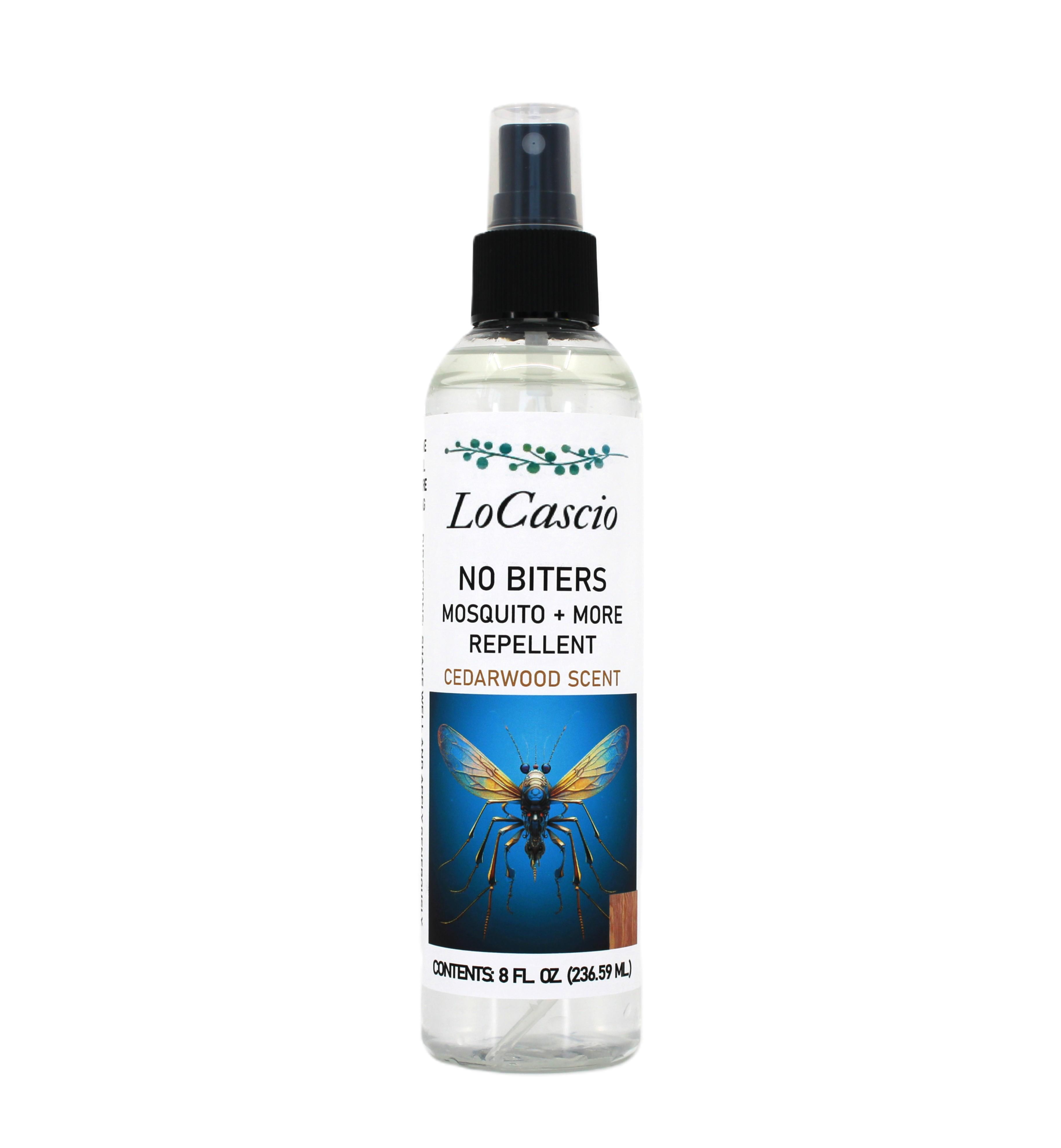 LOCASCIO- No Biters Mosquito and Fly Defense Spray, Cedarwood Scent, 8 Fl Oz (Double the size)-100% Natural, Deet Free